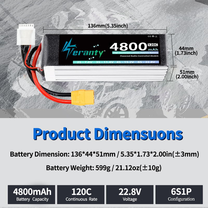 TERANTY 6S 4800mAh Lipo Batter - Fpv Drone Battery reseña y precio