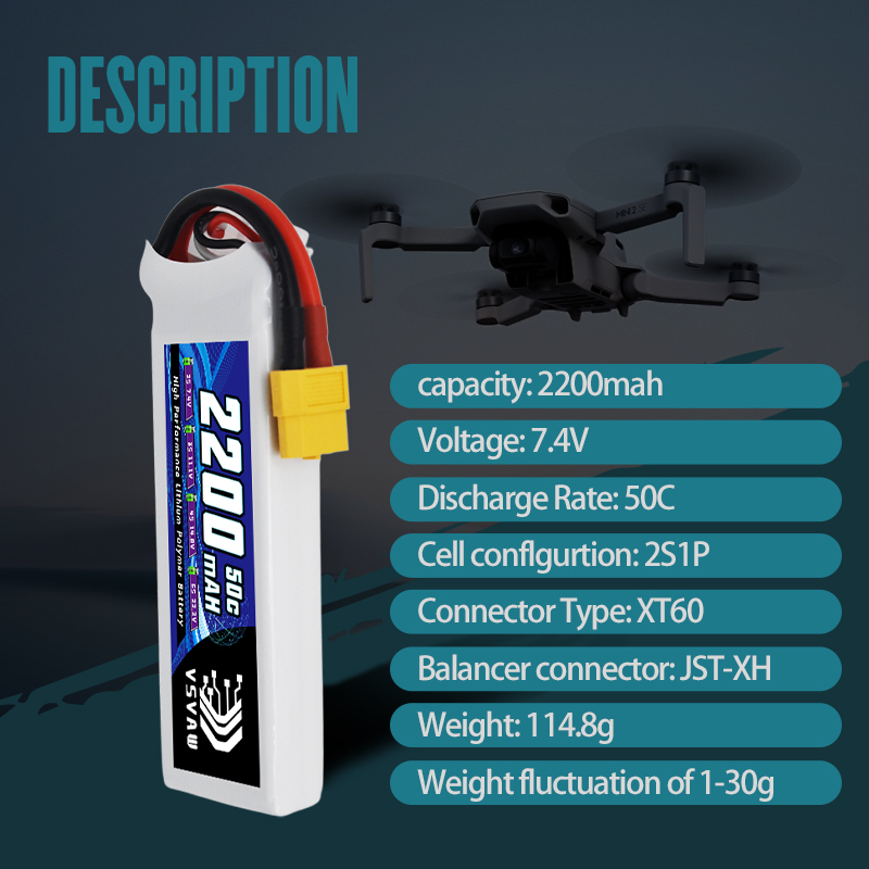 VSVAW 7.4V 2200mah 2S Drone Li - Fpv Drone Battery reseña y precio